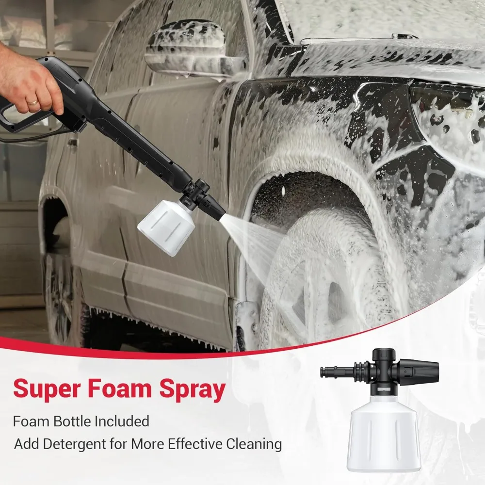 Limpiador portátil de alta presión con caudal de 2,5 GPM, 4 boquillas de conexión rápida y cañón de espuma
