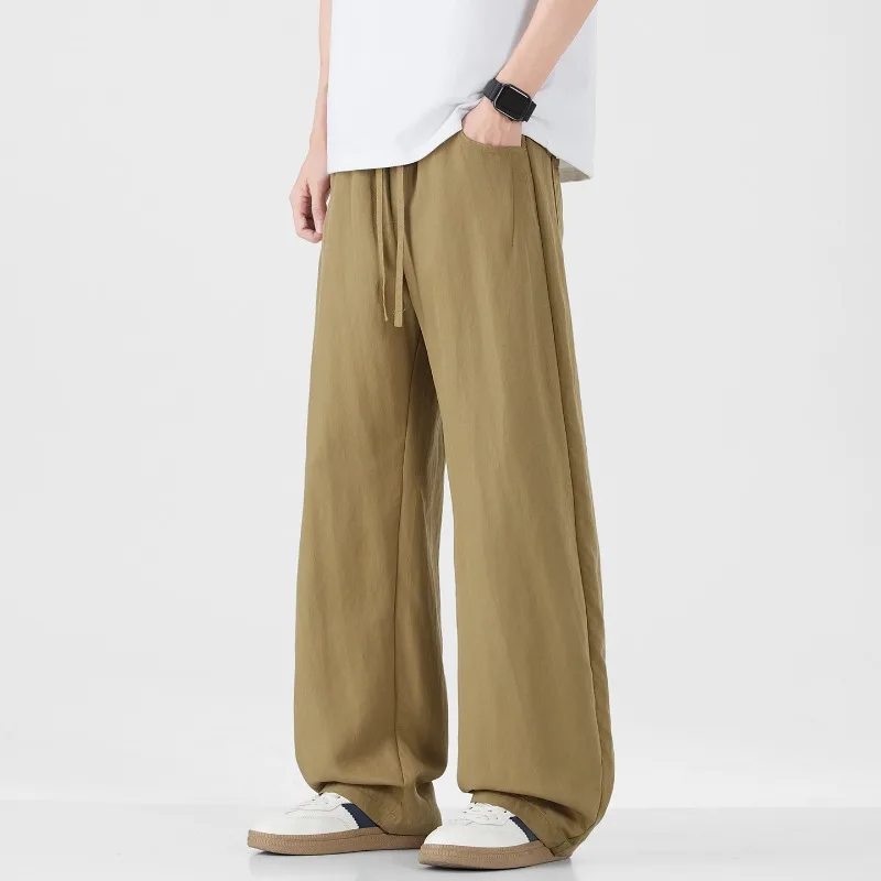 

Новые мужские повседневные тонкие прямые брюки из лиоцелла на весну-лето 2026 с удобным шнурком и большими карманами