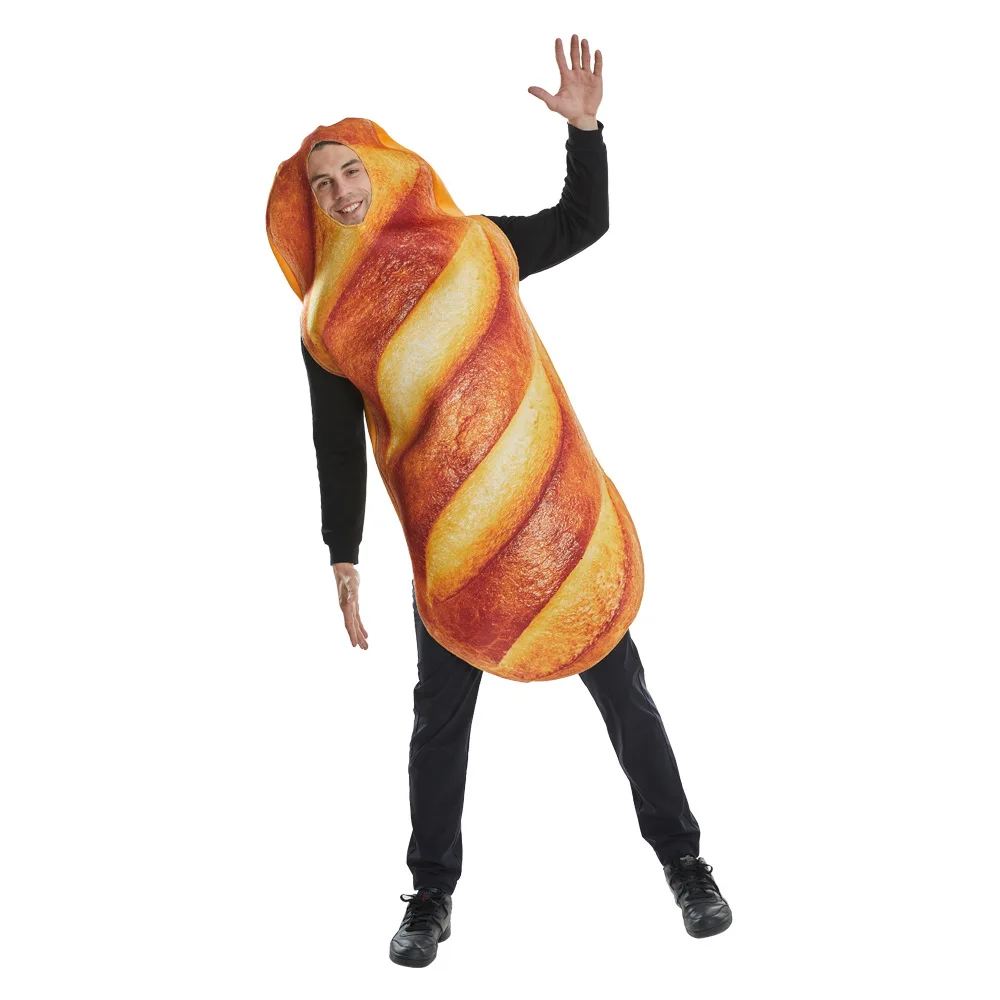 Halloween Party Costume Bread Hot Dog Cosplay Food Role-playing Outfit for Adult Women Men Dress Up Sponge Jumpsuit