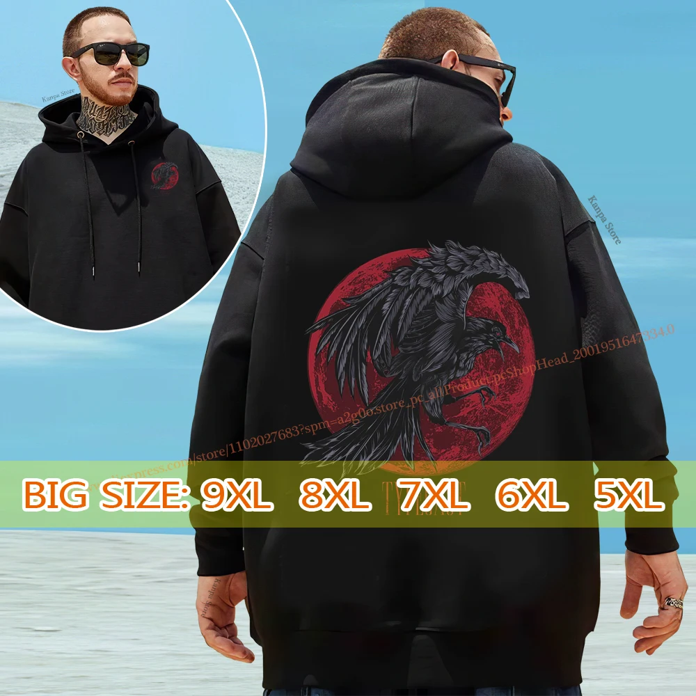 

Hot selling Men Hoodies Black Plus Size 9XL 7XL 8XLFashion Pocket Long Sleeve Hoodie Fiery Dragon Crow Odin Ancient Symbols XL