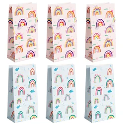 6/12Pcs Rainbow Paper Gift Bags DIY Baking Candy Cookies Packing Bag Stand Up Favor Bags Wedding Party Birthday Supplies