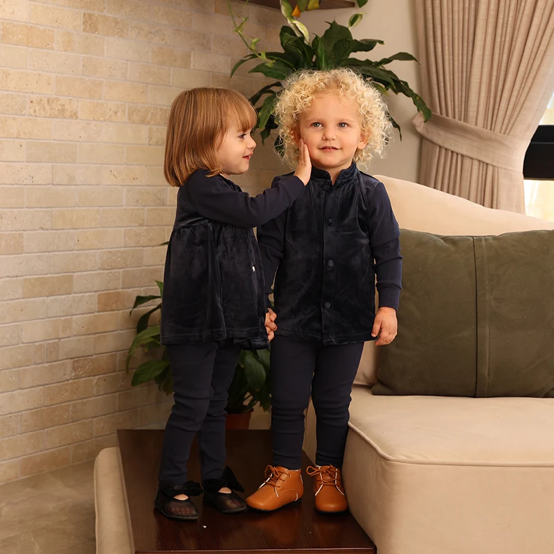 Familien-Shabbos Samt-Set Mädchenkleid Passendes T-Shirt Baby 2-Teiliges Set Langarm Kinderkleidung Blumenkragen und Knöpfe – Detail 9