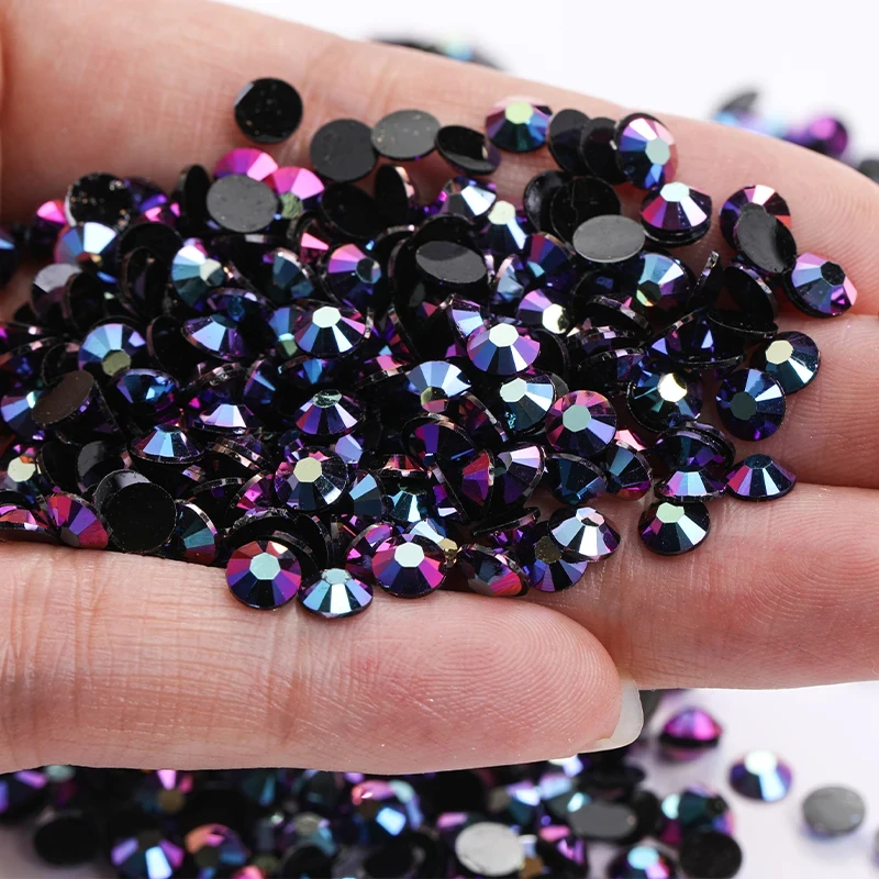 Nail Art Flat Back Black Crystal Beads Multi-Size Resin Rhinestones Lncludes Pick-Up Tweezer & Picking Pen For DIY Crafts