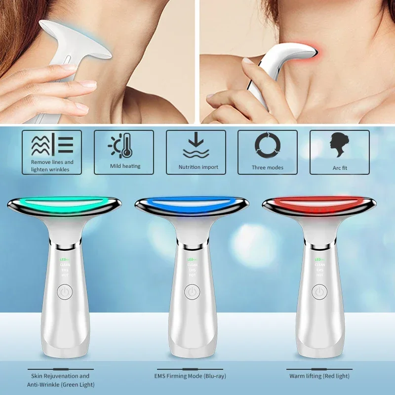 EMS microcorriente LED belleza del cuello instrumento de adelgazamiento elevación antiarrugas eliminar masaje Facial para embellecer y rejuvenecer