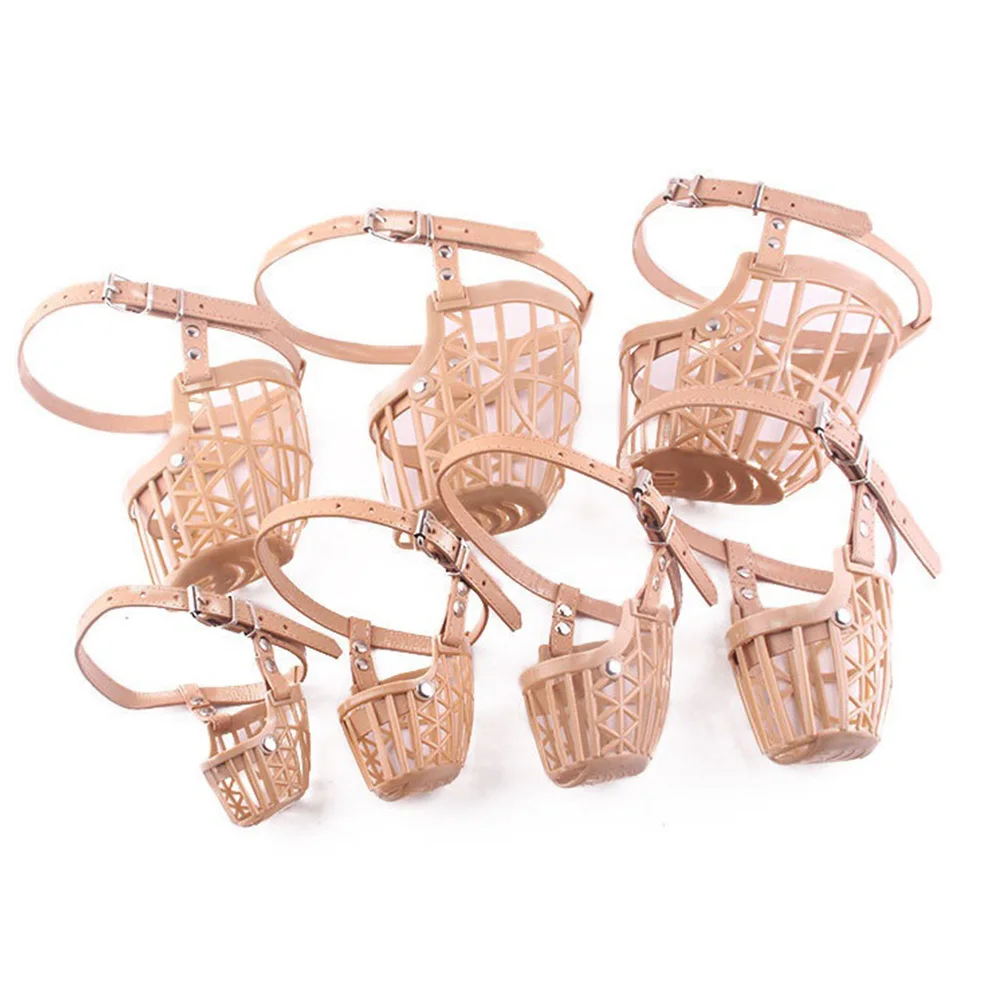 

7 Sizes Dog Muzzles Plastic Basket Breathable Adjustable Strap Pet Training Anti Bite Mouth Cover Large Dogs Safe Durable Soft