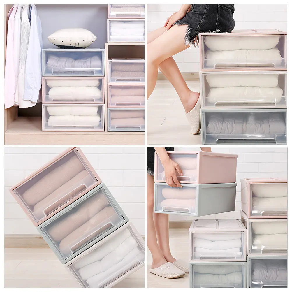 

Plastic Drawer Storage Box Large Capacity Clear Containers Shoe Holder Bins Versatile Closet Organizer Home Use
