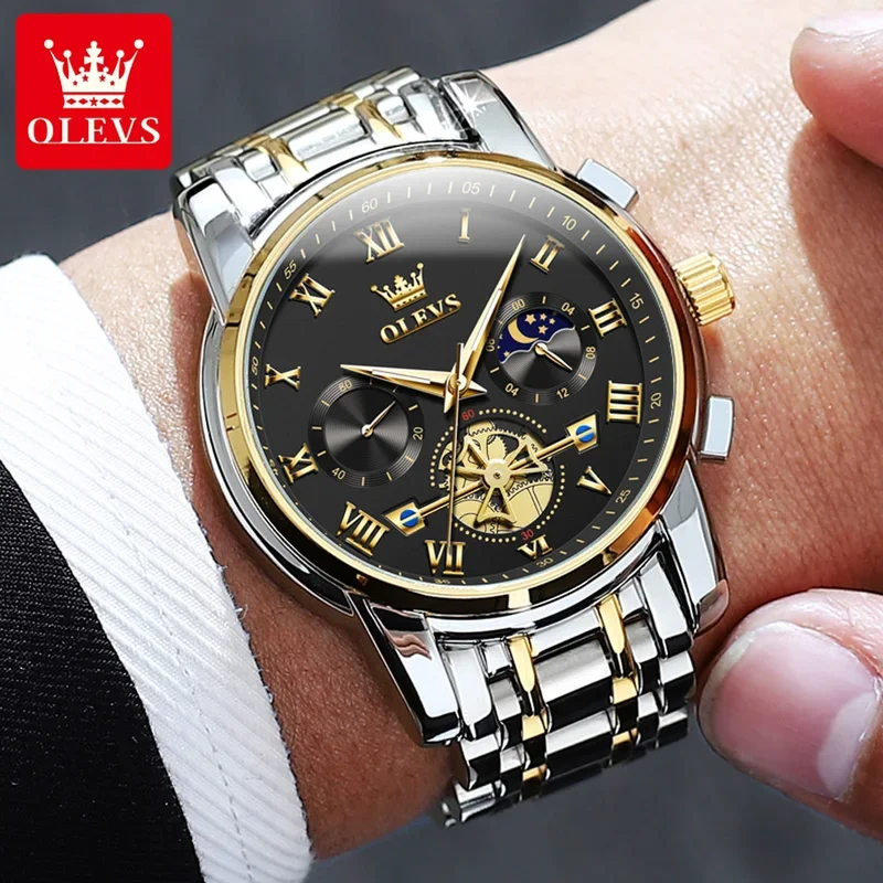 OLEVS Men Watch Roman Scale Multi-function Chronograph Luxury Wristwatch for Man Original Quartz Watches  2859