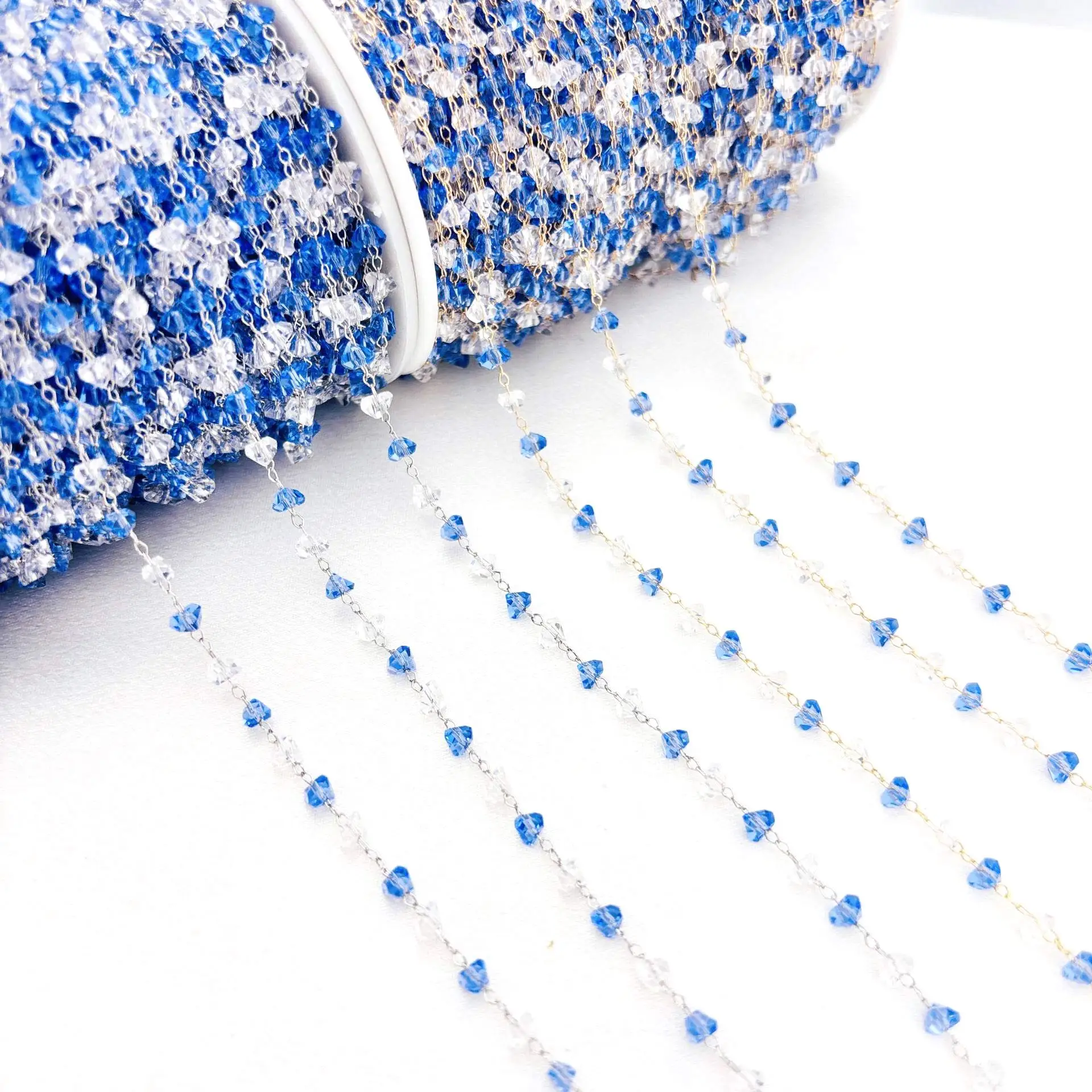 

10Yards Link Chain Mixed Blue Clear Triangle Rhinestone 4mm DIY Bracelet Earrings Tassel Jewelry Accessories Handmade Supplies