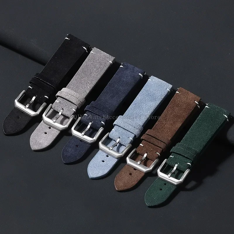 20mm 22mm Vintage Leather Bracelets Quick Release Suede Watchband Universal Men Women Smart Watch Strap Calfskin Sport Wristband