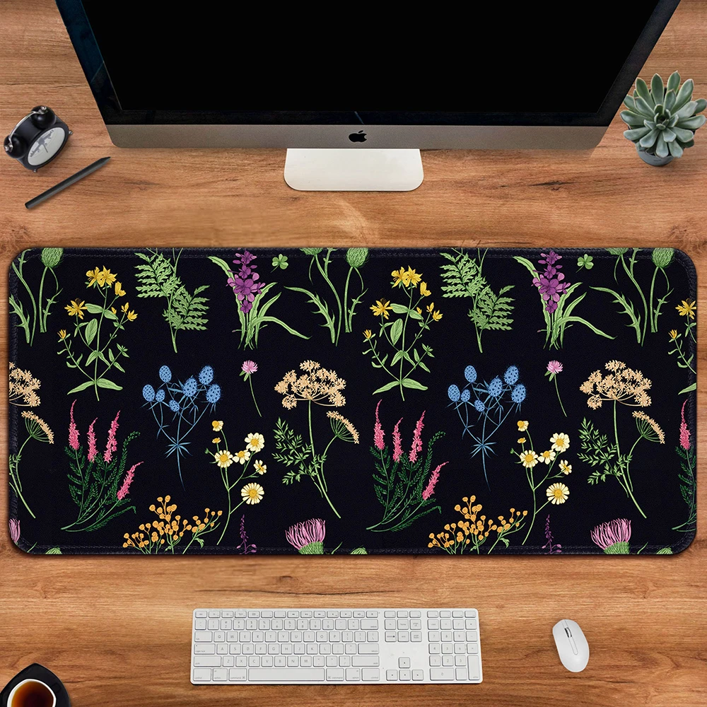 Blooming Flowers Gaming Mouse Pad Long Desk Mat Floral Herbaceous Plants Xxl Large Vintage Flowers Mousepad Desk Accessory Decor