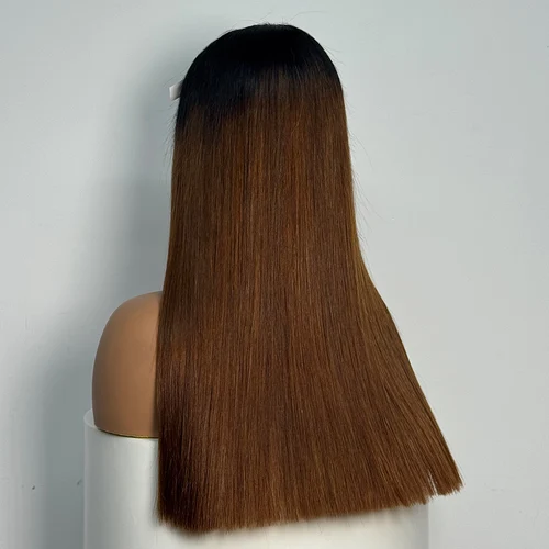 Imagen 2 del producto 330% densidad 2x6 Cierre de encaje transparente doble hueso dibujado pelo vietnamita recto peluca de cabello humano peluca con malla frontal 20 pulgadas