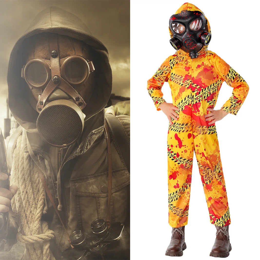 Boy Quarantine Protection Suit Halloween Costume Girls Stage Performance Biohazard Mask Clothes Biochemical Radiation Jumpsuit