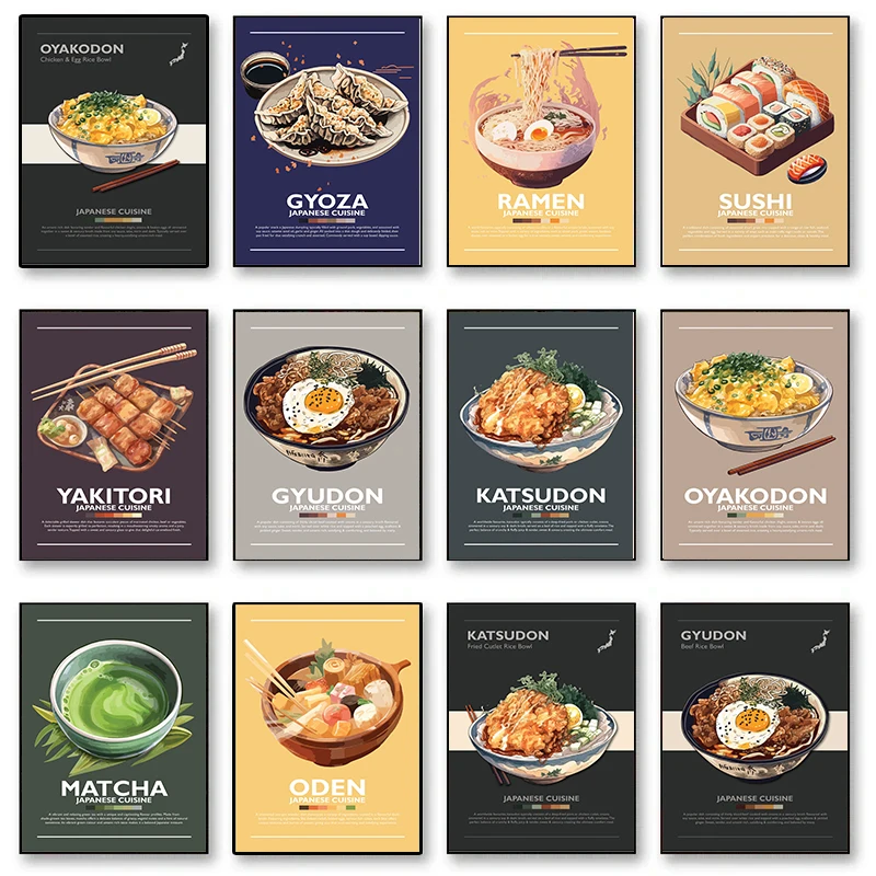 Póster de comida japonesa para cocina, Sushi, Ramen, Yakitori, pintura en lienzo, imágenes artísticas de pared para decoración de cocina, restaurante, sin marco