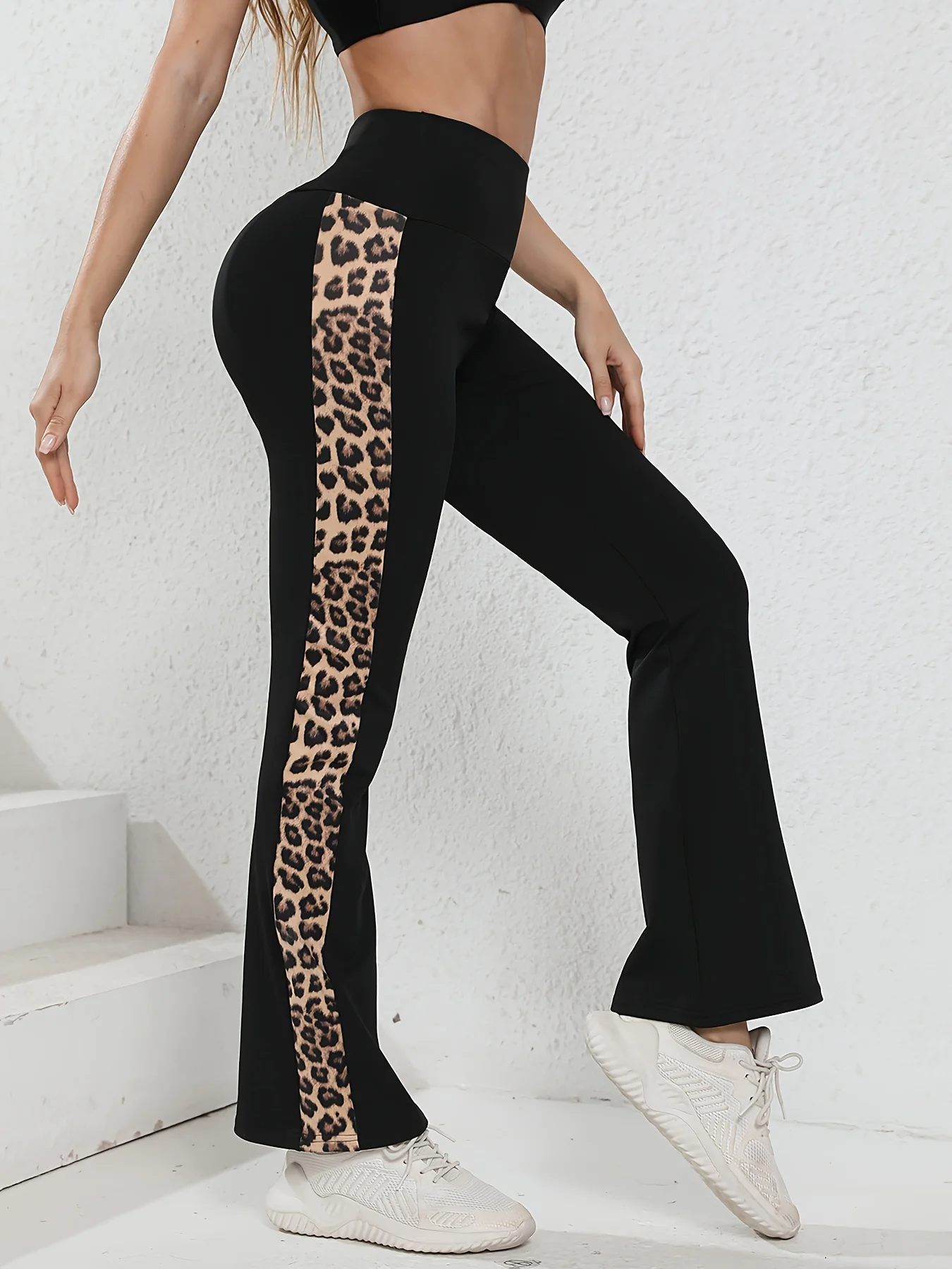 Women\'s Bootcut Yoga Pants - Flared Women\'s High Waist Leopard Patchwork Casual Jazz Pants