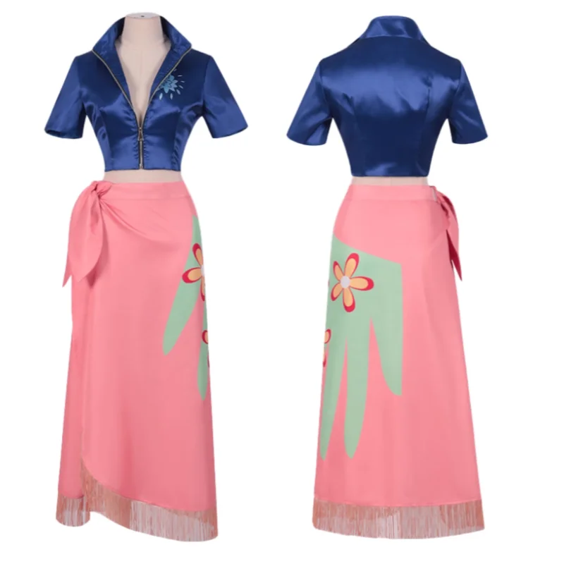 مجموعة أزياء أنيمي نيكو روبن التأثيرية، شعر مستعار متطابق مع نظارات متضمنة ملابس الفتاة لاحتفالات كرنفال الهالوين