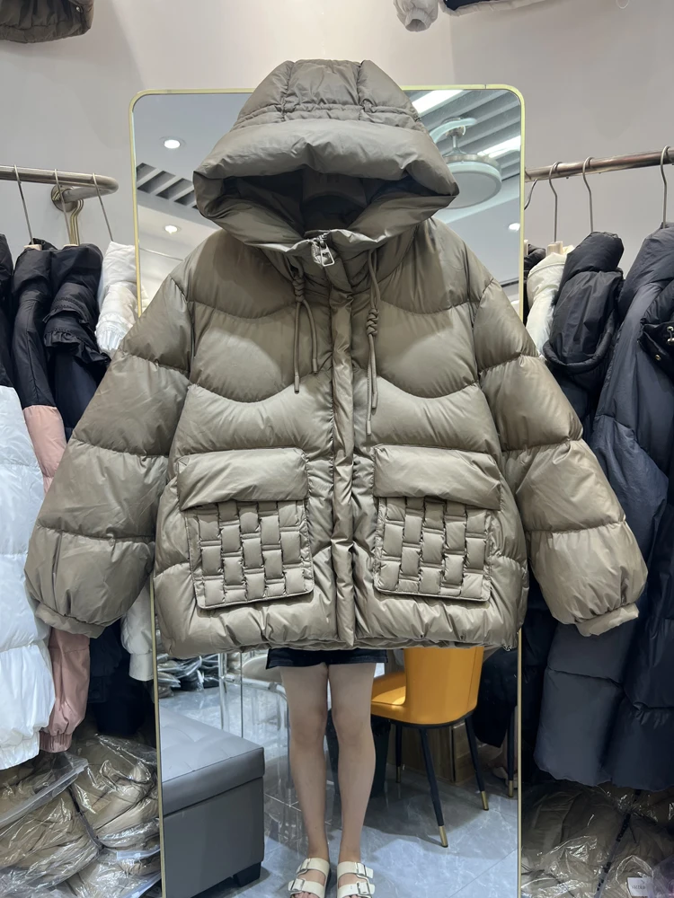 FTLZZ Winter Women Hooded Zipper Puffer Parka Outwear Female Solid Thick Warm White Duck Down Coat