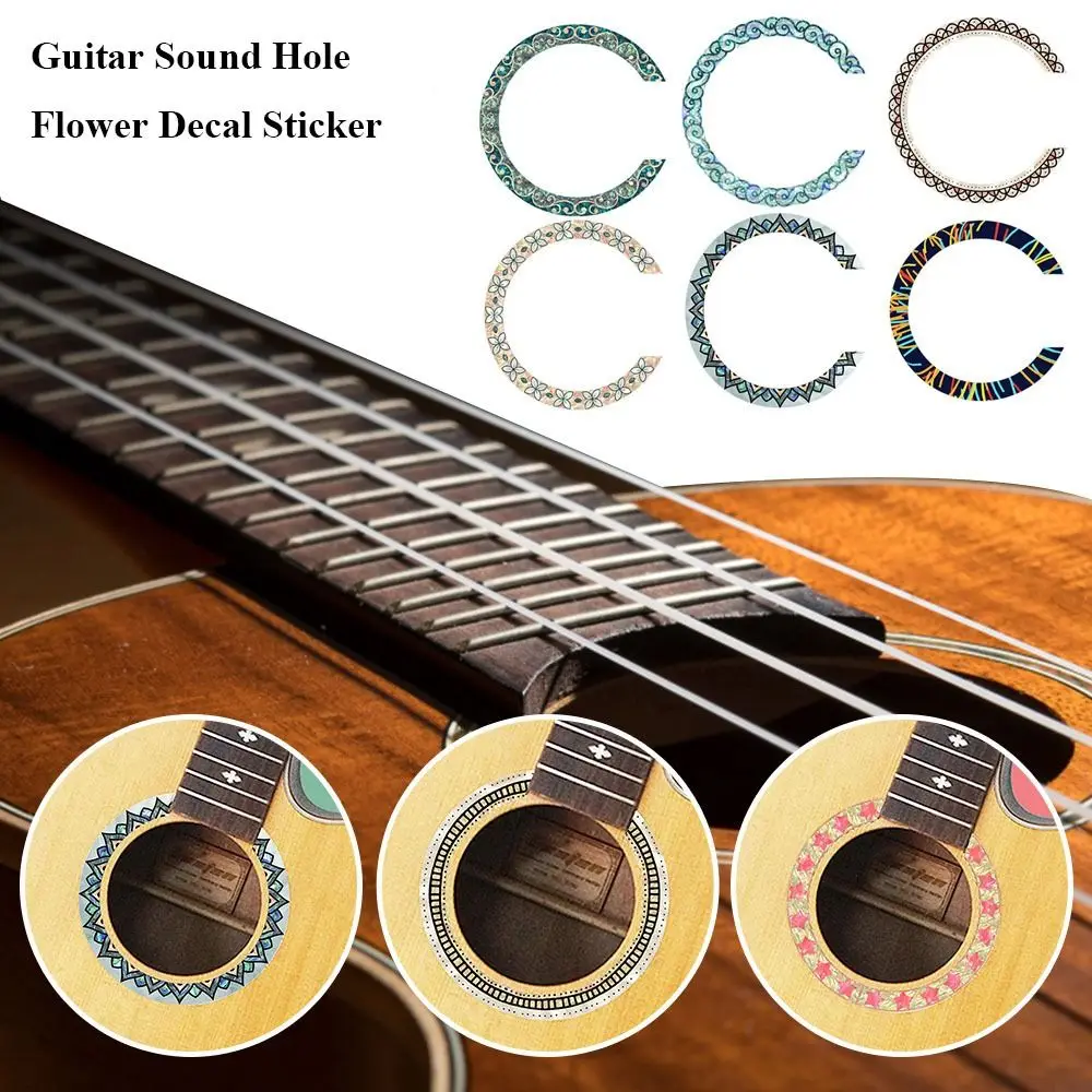 

Styles Guitar Sticker PVC Waterproof Classical Guitar Parts Flower Decal Sticker Sound Hole Sticker Personality Decal