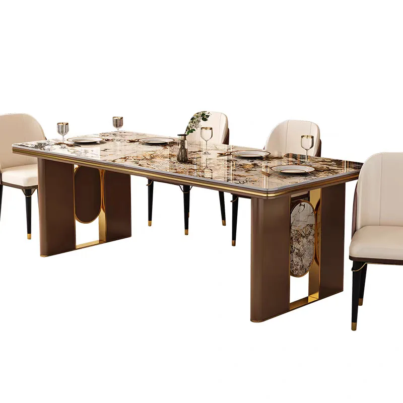 

table and chair combination high-end designer large board dining table modern simple bright rock slab dining table