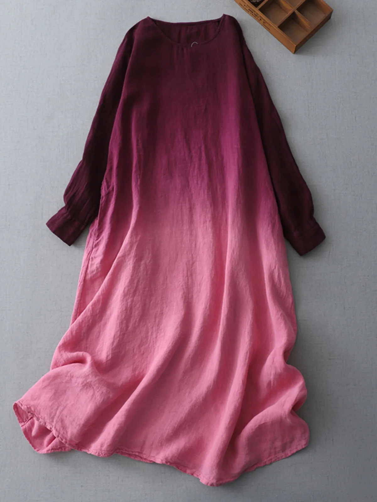 

Корейский японский Sle adient Color Blo round Ne Long Dr, женский свободный крой, повседневный, художественный, длинный, для поездок на работу...