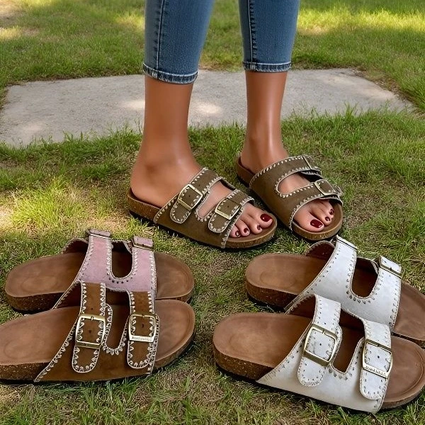 

New Women's Summer Casual Fashion Sandals Double Buckle Design Adjustable Upper Suitable for Outdoor Beach Casual Sandals