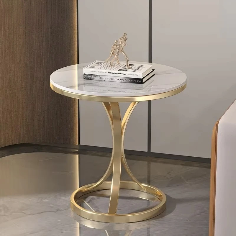 #Modern White Gold Coffee Table with Marble Tabletop and Metal Frame Adjustable Small Side/Bedside