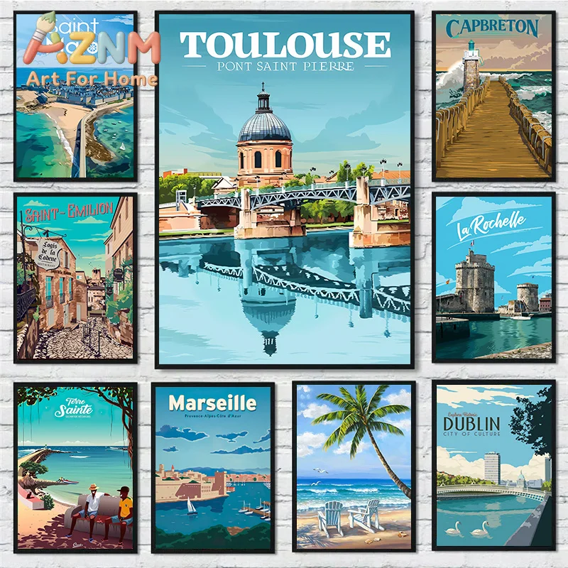 Nordic France French Saint Jean Saint Malo Toulouse Travel Poster Canvas Painting Tourist City Wall Art Living Room Home Deco