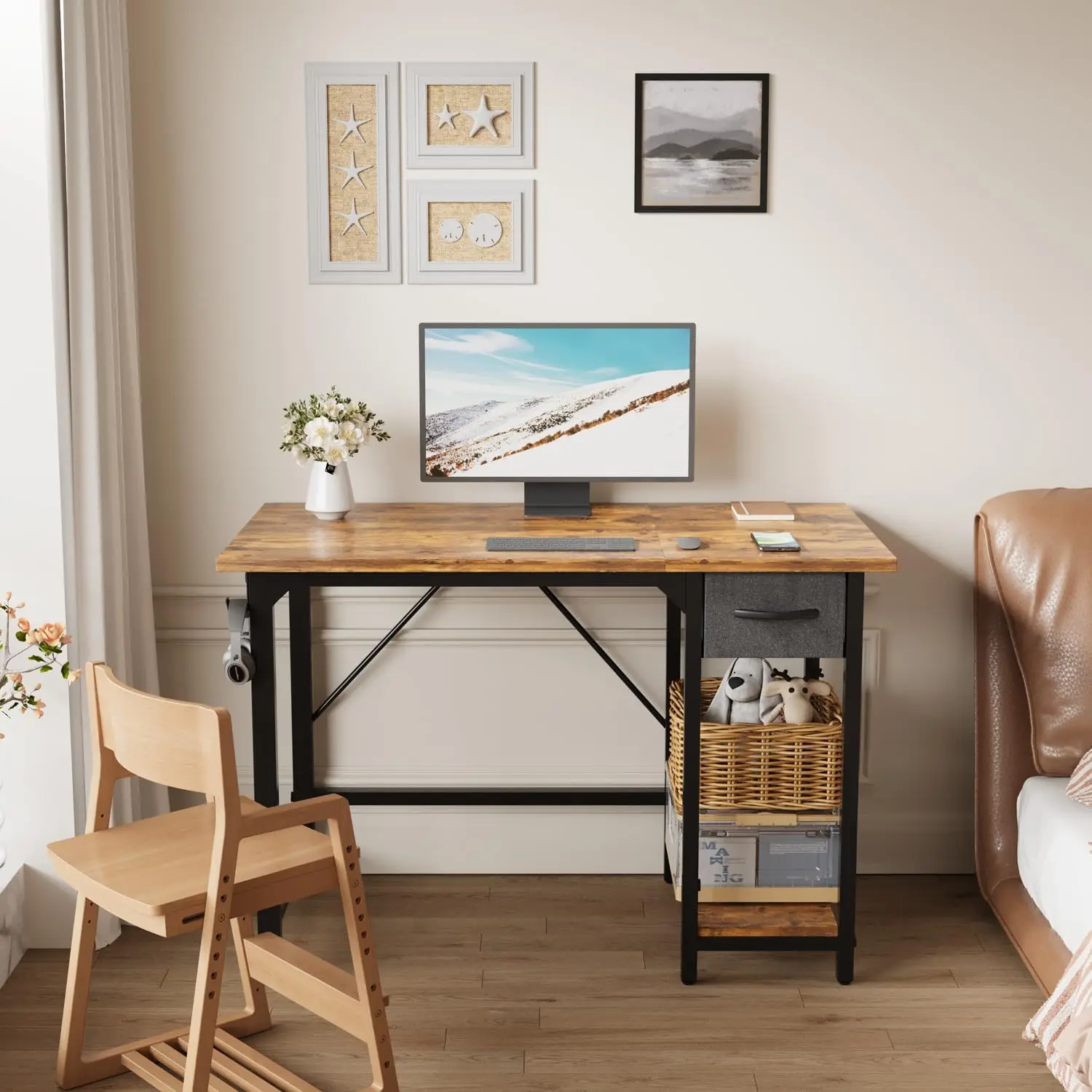 ديفوكو 100x50 سم مكتب مع أدراج طاولة كمبيوتر صغيرة مع حامل سماعات الرأس طاولة مكتب صغيرة طاولة الدراسة #1