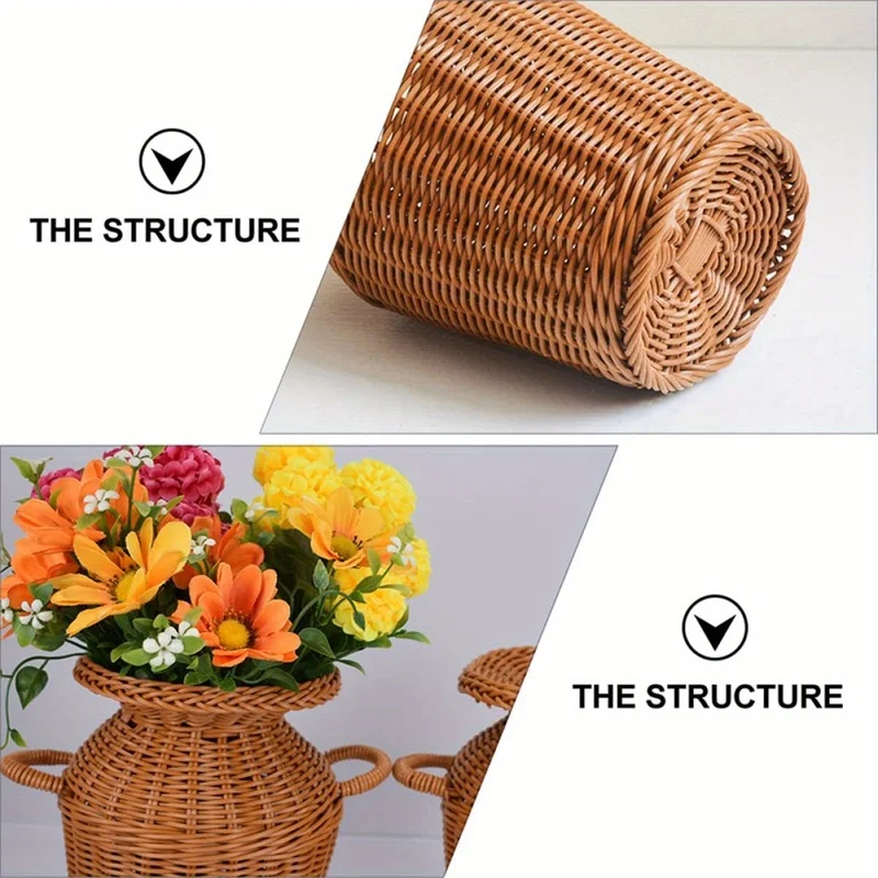 Tall Rattan Floor Vase Woven Faux Rattan Footed Vase Basket for Dried Flowers Pampas Grass Plants Boho Home Decor Living Room - view 5