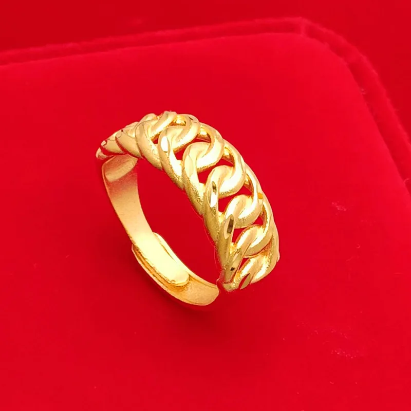 Cynlo Jewelry Luxury 24K 9999 Pure Gold real gold Men's Women's Twist Rope Ring Opening Adjustable