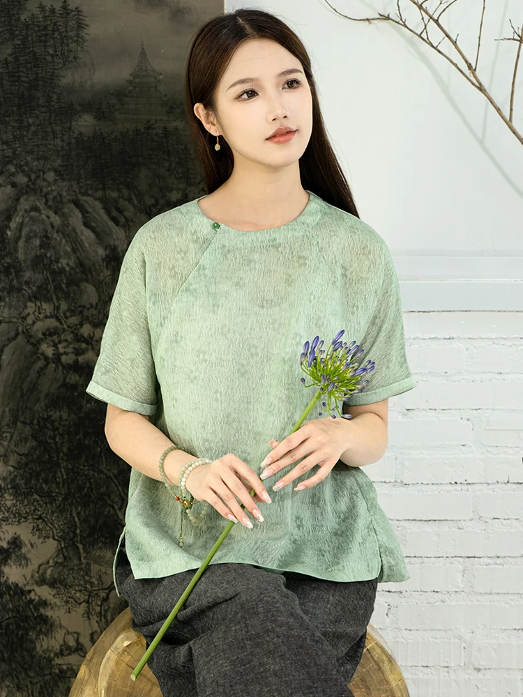 

Pastel Green Embroidered Top Chinese Style Women's Fashion Summer Season Polyester Fiber Clothing Item Number 24069