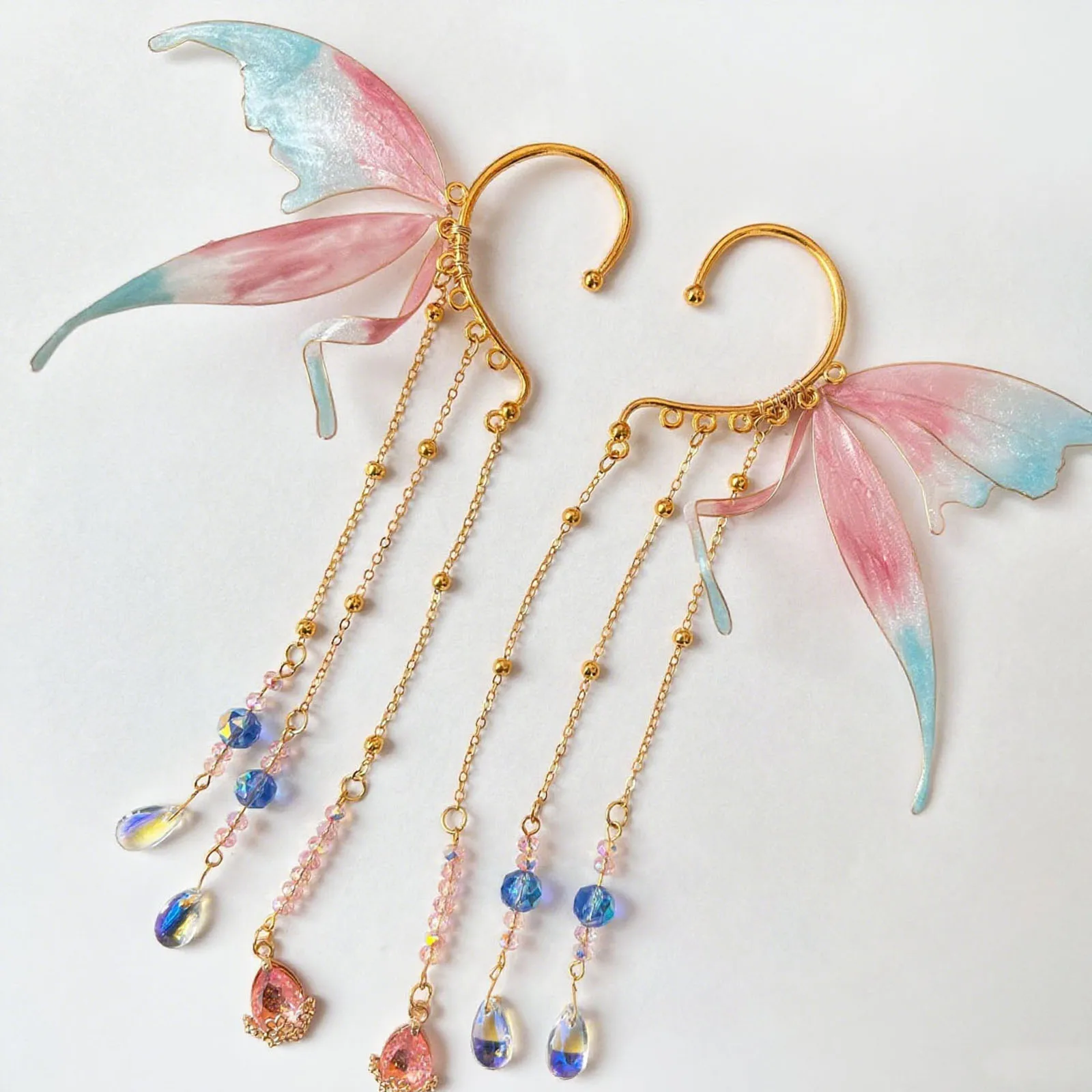 Combhasaki Halloween Ear Cuffs Creative Fish Tail Girl Tassel Design Clip On Earrings for Cosplay Party Costume Props