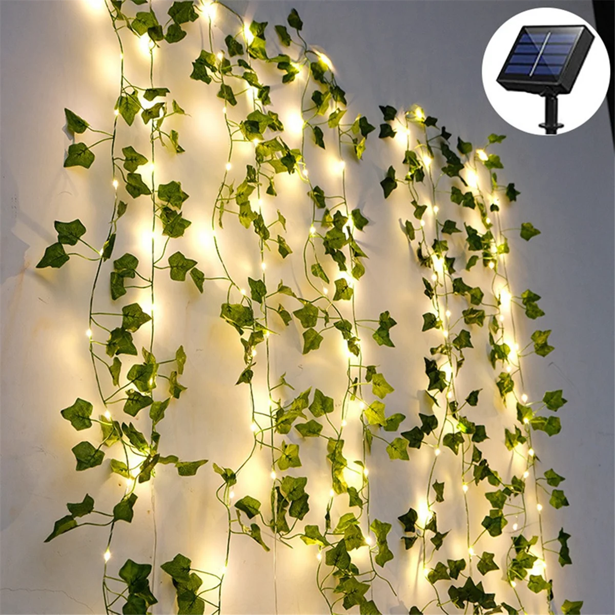 32.8 Ft 100 LED Green Ivy Leaves Fairy String Lights, 2 Pack Solar Powered String Lights, for Garden, Patio, Yard, Party