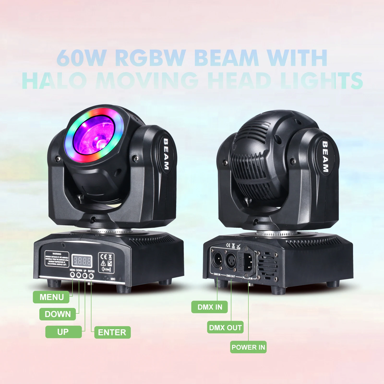 Lampu Sorot Bergerak Mini 60W dengan 12LED SMD5050 RGB 3in1 Efek Halo DJ DMX CLUB Cuci LED Super Terang Lampu Sorot DJ Kontrol Dmx