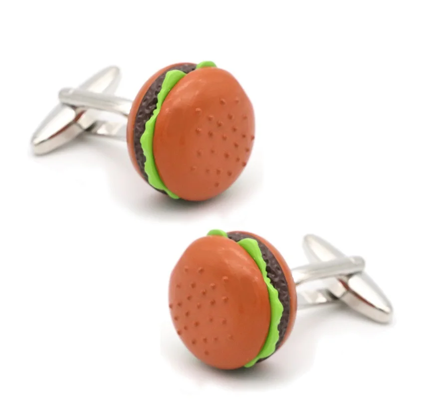 أزرار أكمام للوجبات السريعة من iGame باللون البني، أزرار أكمام بتصميم هامبورغ والبطاطس المقلية ذات جودة عالية من مادة النحاس للرجال #6