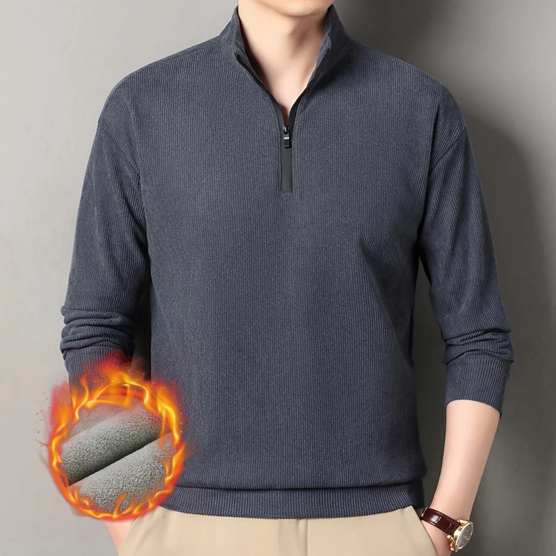 

Высококачественная осенне-зимняя коллекция 202, новая толстая мужская толстовка с воротником-стойкой на молнии, универсальная повседневная теплая базовая футболка