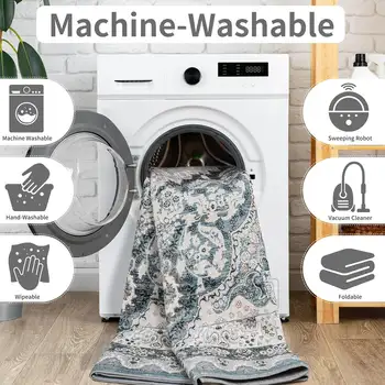 客廳地毯,可機洗復古地毯,防滑低絨毛橡膠底地毯 8 最佳銷售 可愛的地毯 - №4