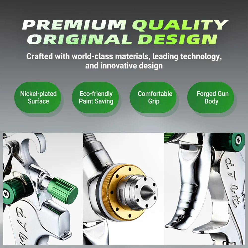 Gravity-Feed HVLP Spray Gun Kit 1.4/1.7/2.0mm Steel Nozzle Adjustable Flow For Automotive Furniture Refinishing & Metal Coating
