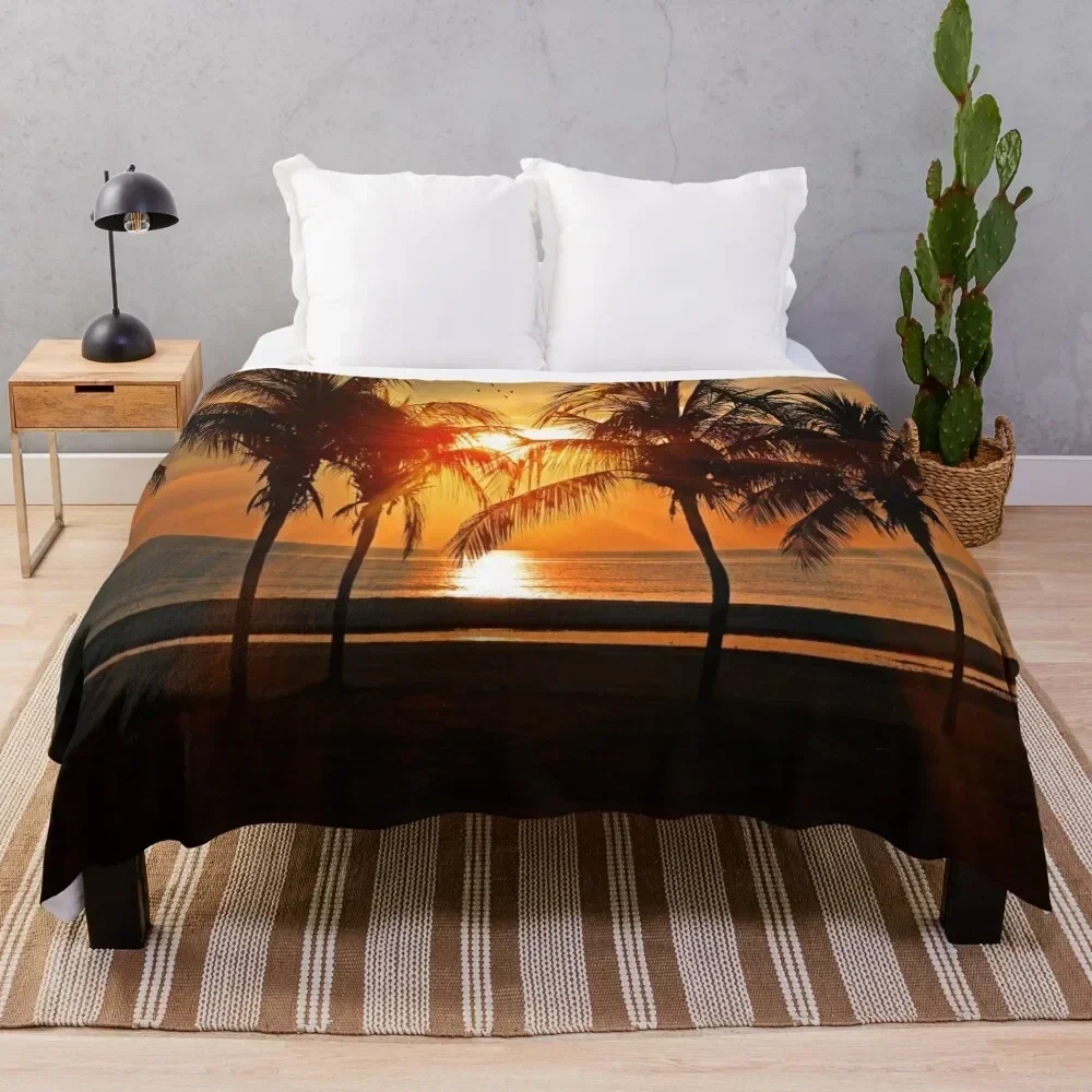 

DI COLLECTION-SUNRISE OVER TROPICAL BEACH PALM TREE OCEAN Throw Blanket Soft Breathable Blanket for Night Sleeping