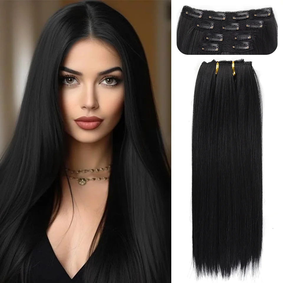 LUPU Synthetic Hair Extensions Hairpiece 5 Clips Short Straight Heat Resistant Hair Piece, Suitable for Daily Vacation Parties