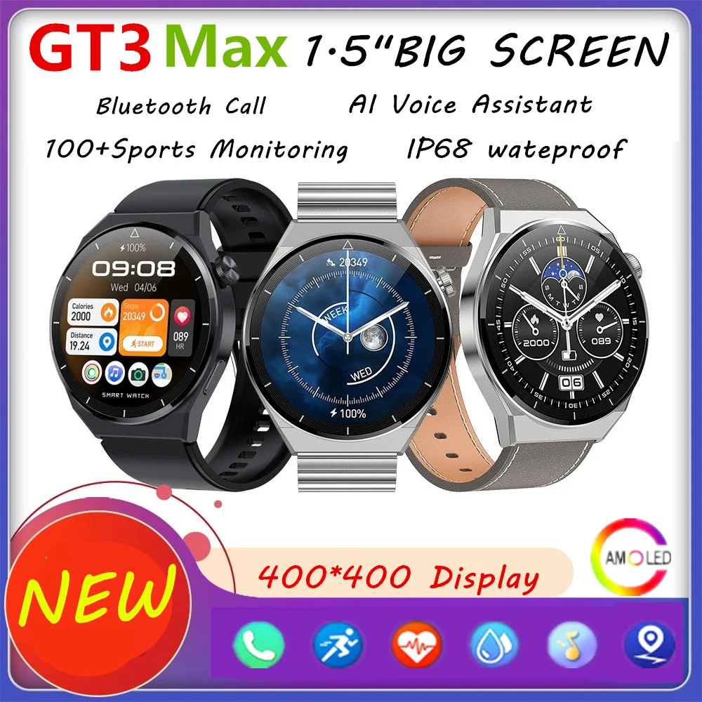 2024 New GT3 MAX Smart Watch For Men Women Android Bluetooth Call IP68 Waterproof Blood Pressure Fitness Tracker Smartwatch