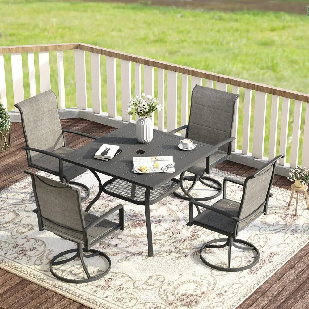 

5 Pieces Patio Dining Set, 37.8" Square Outdoor Table and 4 Swivel Patio Chairs for Lawn Garden, Outdoor Dining Sets
