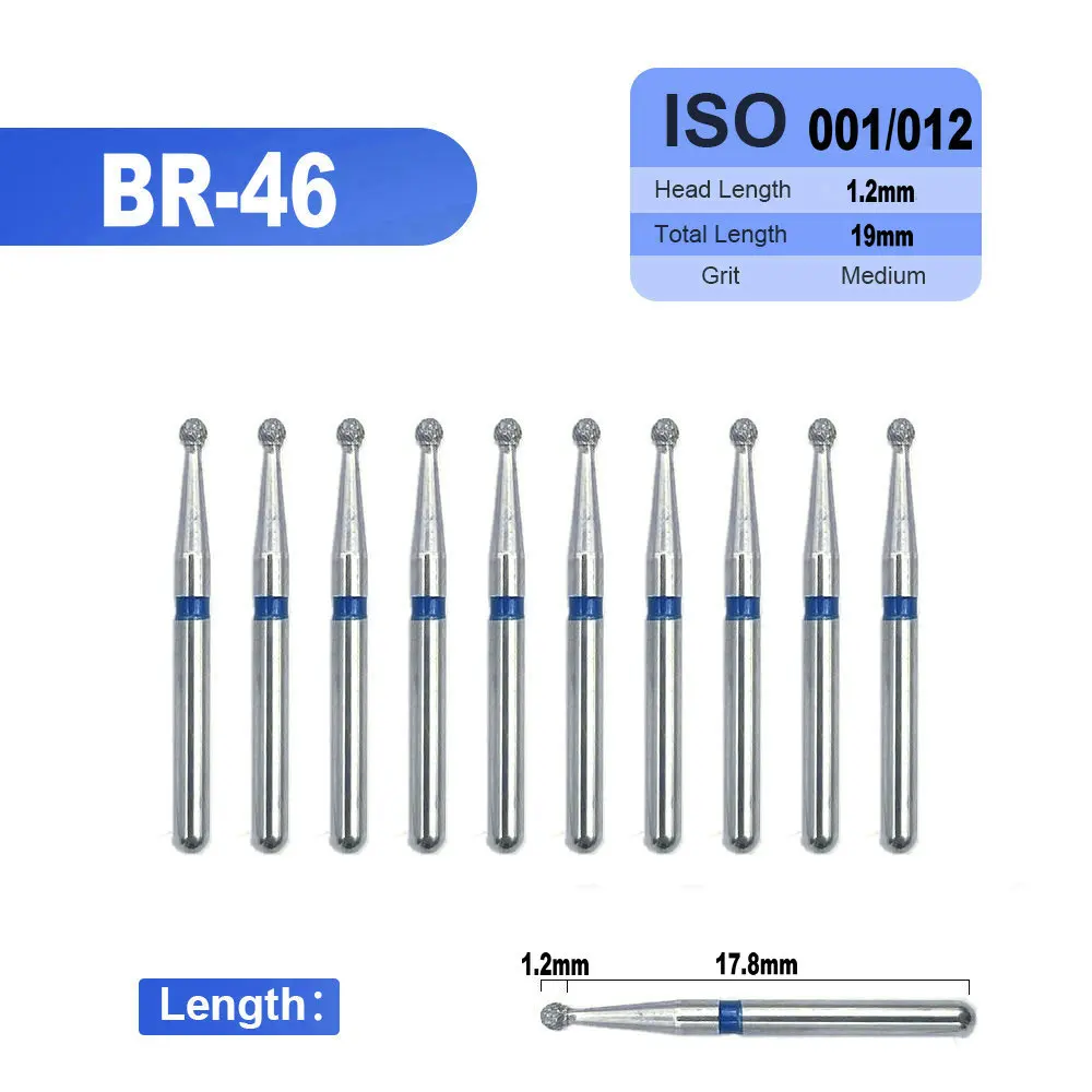 10 sztuk/zestaw Dental Diamond FG High Speed Burs do polerowania wygładzanie Ball okrągły wiertła dentystyczne BR-46