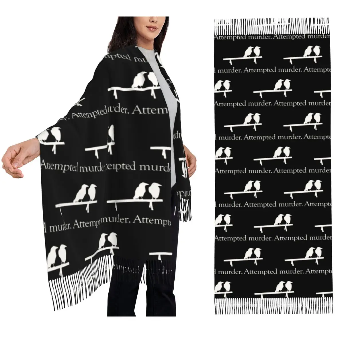 

Attempted Murder (белый дизайн) Шарф с кисточками Шарфы для женщин Мягкие теплые шали и накидки Длинная осенне-зимняя шаль