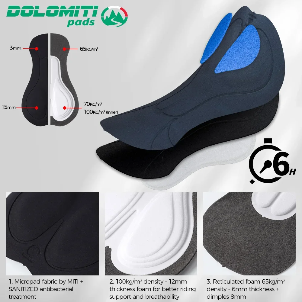 RION Herren Radsport-Trägerhose Fahrrad-Tights MTB Mountainbike-Bekleidung Rennrad-Ausrüstung Italienische Dolomiti-Polster 6H Slim Fit – Detail 4