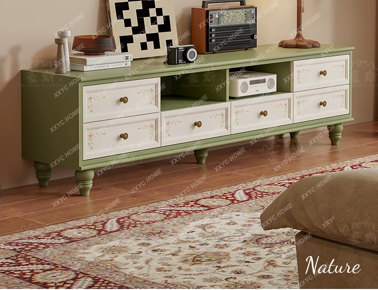 L retro painted TV living room drawer green bedroom 2 meters storage cabinet pastoral storage