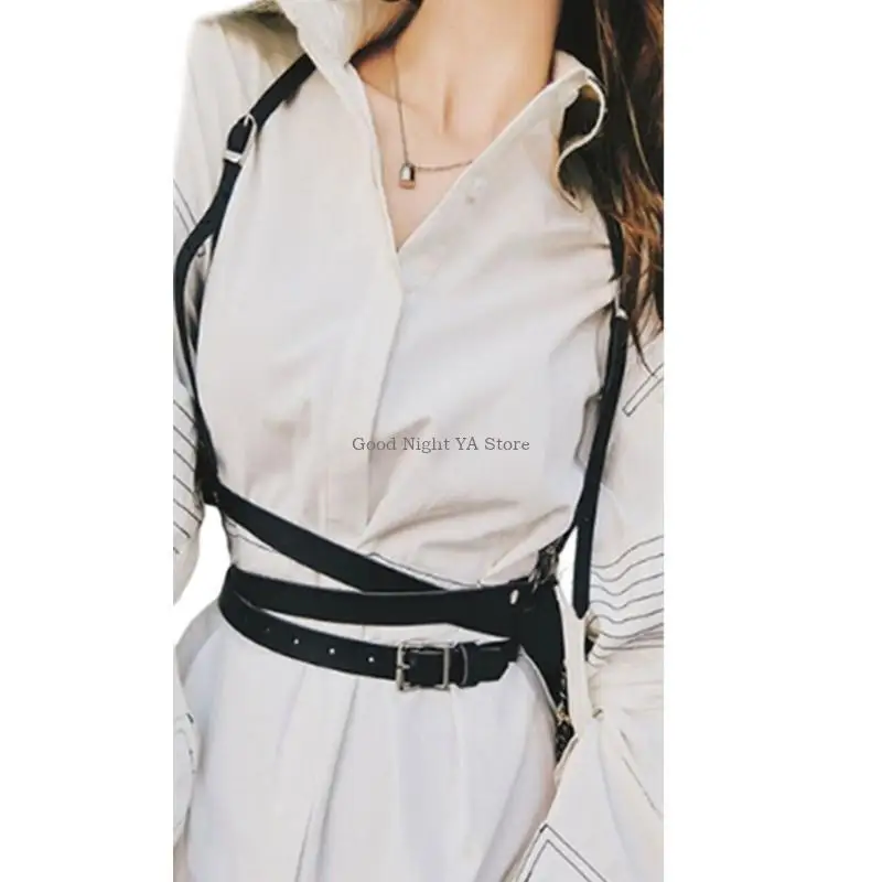 الجلود تسخير للنساء Underbust مشد العلوي مع حزام الشرير الجلود تسخير حزام الشرير الجسم حزام على شكل سلسلة الشرير تسخير #2