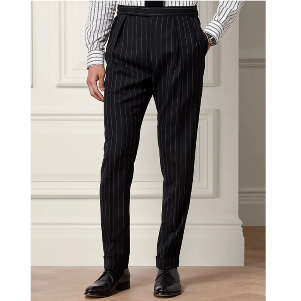 

Handsome Black Men's Striped Pants Slim Fit Daily Causal Office Party Prom One Piece Fashion Pantalones De Vestir Hombre