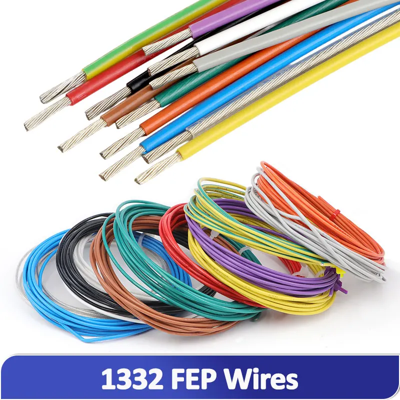 10m 1332 Electric Wire 30AWG - 10AWG High Temperature FEP Insulated Oxygen-free Copper for 3D Printer Electronic Cable