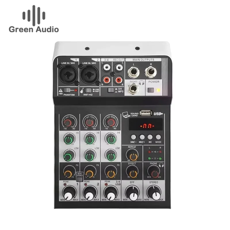 GAX-MF4 DJ Mixer Usb 4 Channels Mixer Console Best Price Audio Mixer Mini Family KTV 48v USB/BT Effects Record