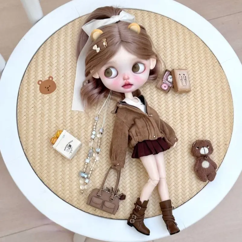 

Blythe Baby Clothes OB22/OB24 Can Wear Suede Coat+White Tank Top+Short Skirt 3-Piece Set No Attribute Clothes